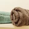 Apartment 2, © Ines Nejedly Two towels, one turquoise and one brown, lie on a shelf.