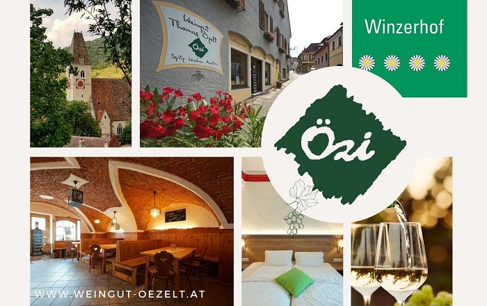 Collage von Bildern des Weinguts Özi in der Wachau, Österreich.
