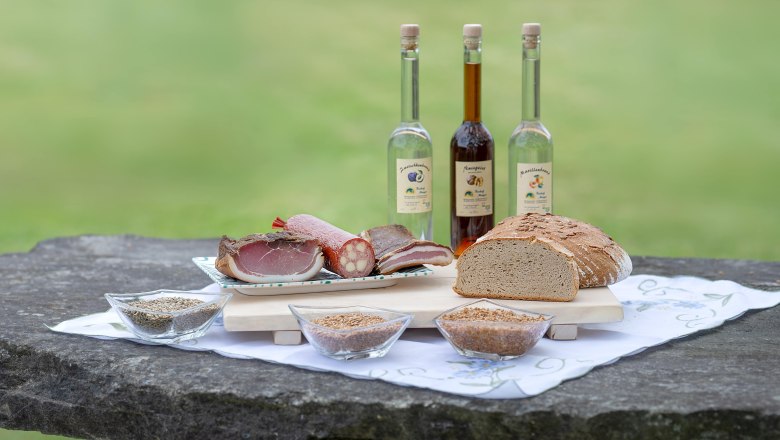 Various organic products on an outdoor table.