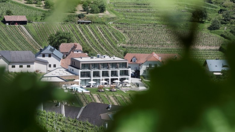 Boutiquehotel umgeben von Weinbergen.