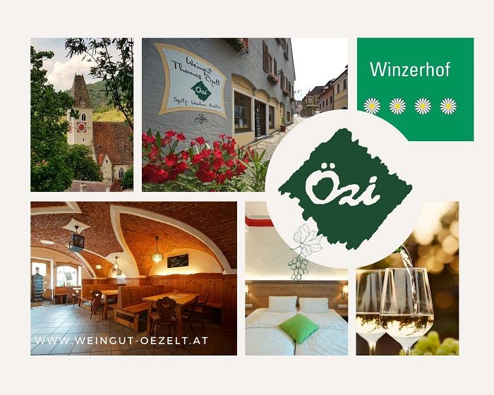 Collage von Bildern des Weinguts Özi in der Wachau, Österreich.
