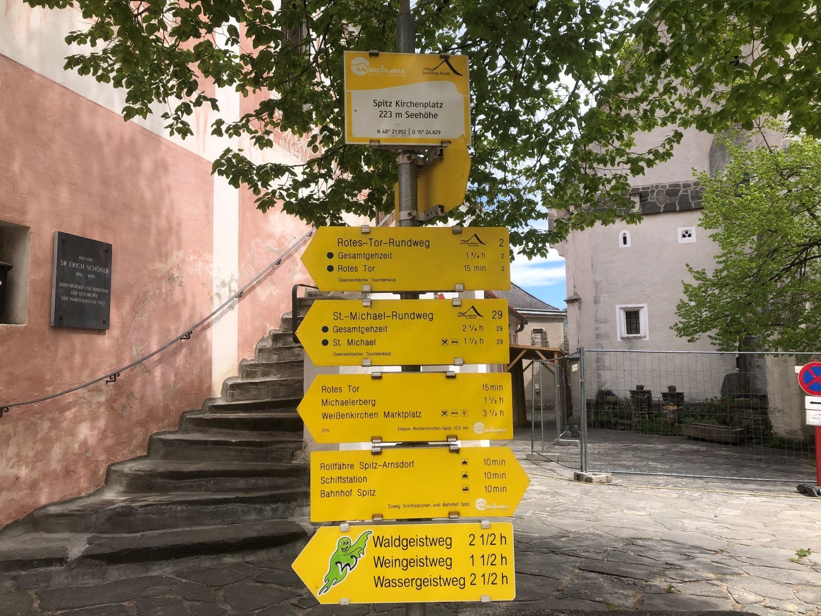 Kirchenplatz Spitz mit Beschilderung